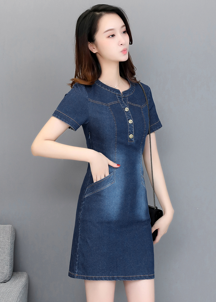 ĐẦM JEAN SUÔNG CỔ TRỤ TÚI XÉO